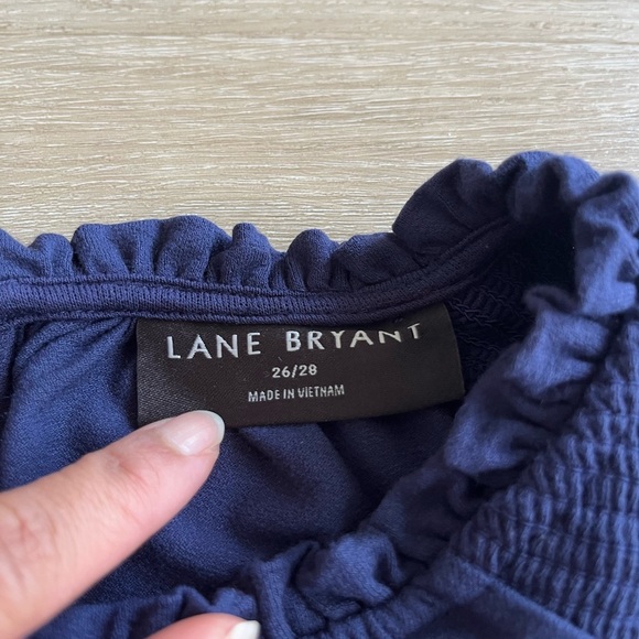 Lane Bryant Swing Crew-Neck Smocked-Shoulder Long Sleeve Top Plus SZ 26/28 Blue - Picture 5 of 9